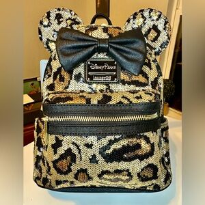 Loungefly Disney Parks Animal Kingdom Leopard Print Sequin Backpack NWT